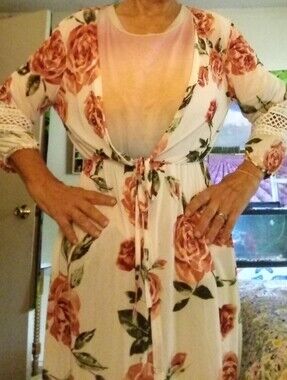 💐Women's open front Floral Cardigan With Waist Tie Size S